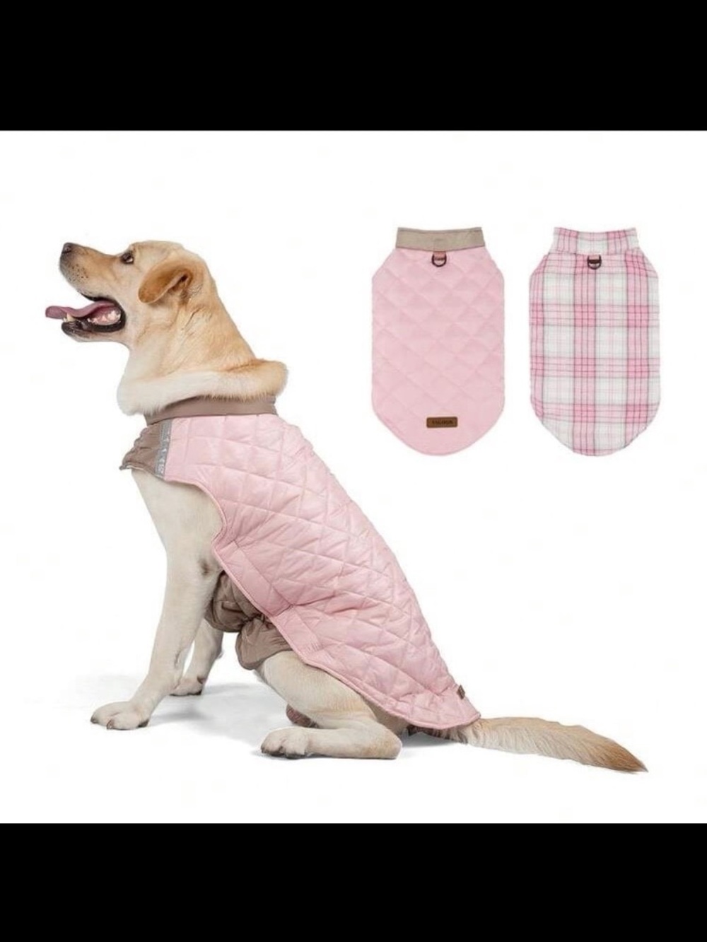 Amazon Reversible Pink Quilted & Plaid Dog Coat